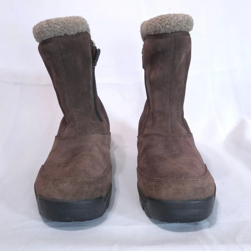 Sorel Water Fall Suede Winter Boots Women 9.5 Thinsulate Brown Zip Mid-Calf Snow